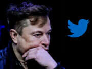 Elon Musk seen next to Twitter logo, illustrating a story about The Guardian leaving X/Twitter