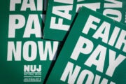 NUJ 'fair pay' placards prepared for a Reach journalists' strike in 2022. The image illustrates a story about NUJ member local democracy reporters (LDRs) calling for a reform to the way the BBC-funded service is paid for and higher salaries.