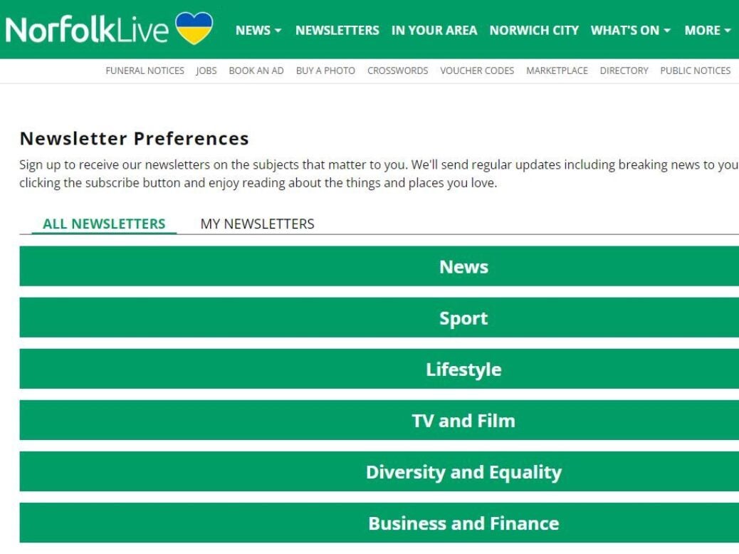 Norfolk Live newsletter sign-up page