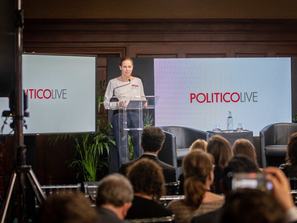 Kate Day, Politico Europe deputy editor-in-chief, speaks at an event at London County Hall on Tuesday 21 February 2023. Picture: Greg Allen/Politico.eu