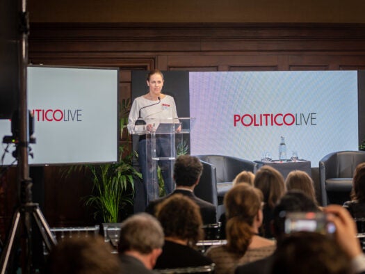 Kate Day, Politico Europe deputy editor-in-chief, speaks at an event at London County Hall on Tuesday 21 February 2023. Picture: Greg Allen/Politico.eu