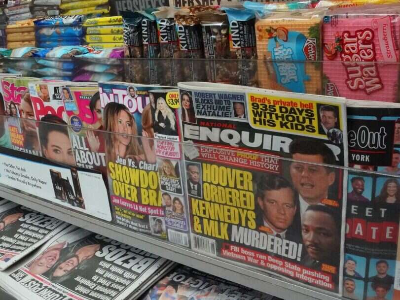 national enquirer, now acquired by vinco ventures and icon publishing, seen on a newsstand