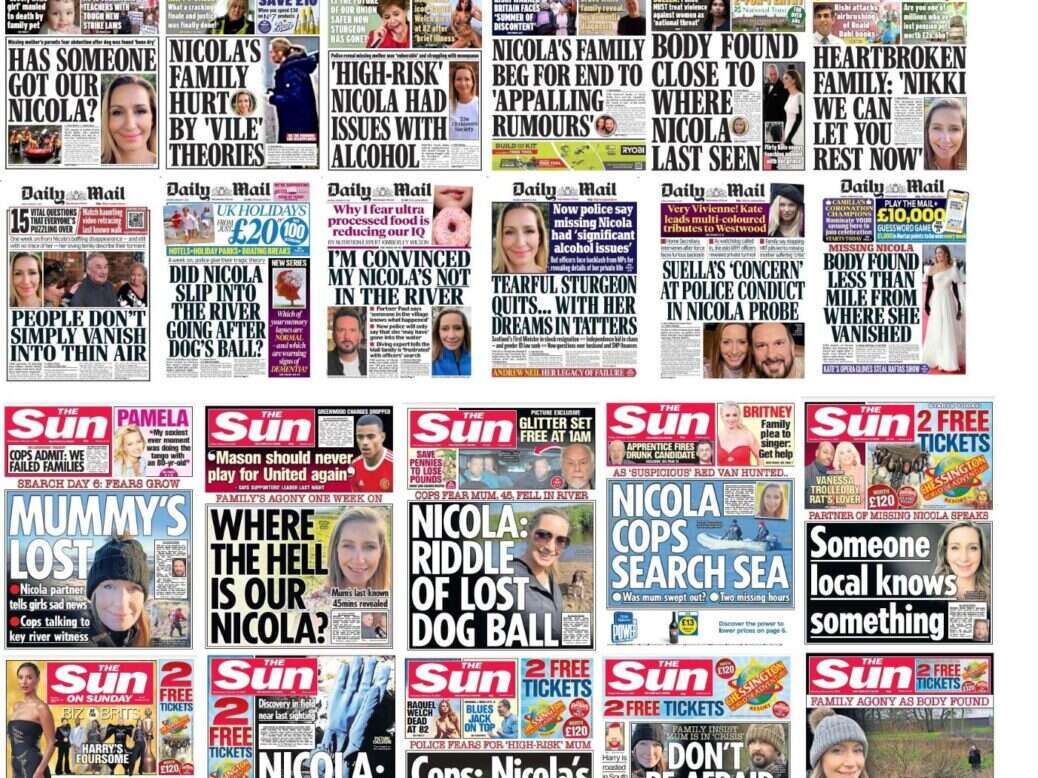 Nicolla Bulley media newspaper front pages