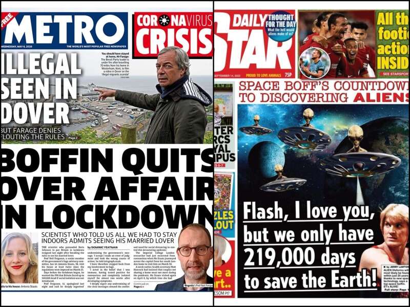 Media front pages that use the word 'boffin'