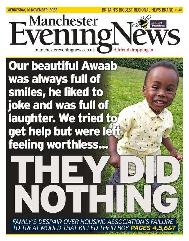 Manchester Evening News Awaab front page