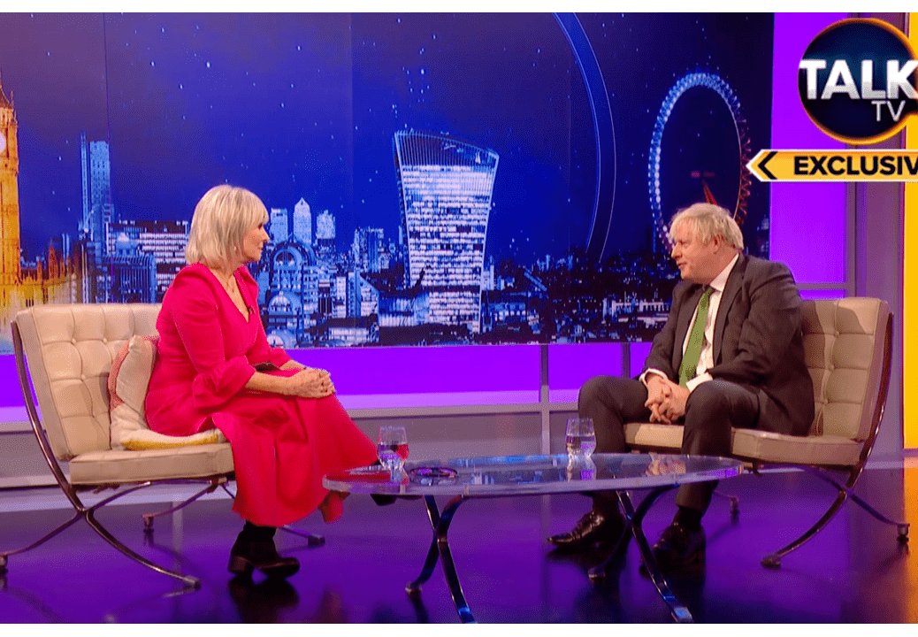 Nadine Dorries and Boris Johnson on Friday Night with Nadine on TalkTV