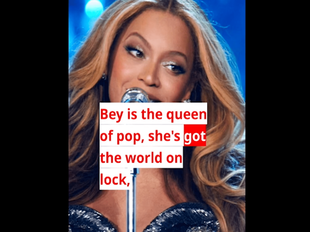 A still from Aftonbladet's AI-generated rap news video about Beyonce touring through Sweden.