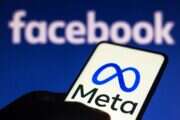 Meta and Facebook logos, illustrating a story about new research that shows a large minority of Facebook users regularly consume news there.