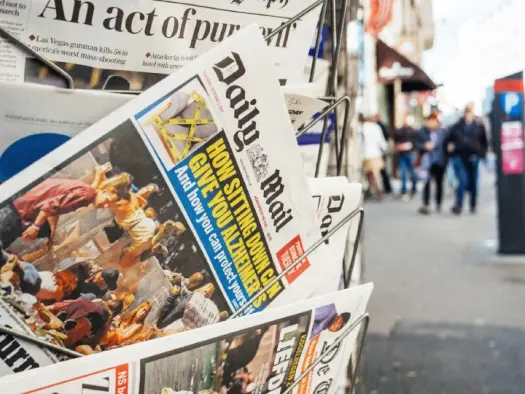 A picture of the Daily Mai at a kiosk, illustrating a story about redundancies on the paper's sports desks.