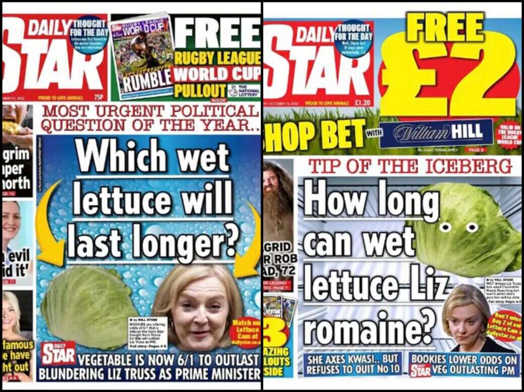 Two of Daily Star's Liz Truss lettuce front pages