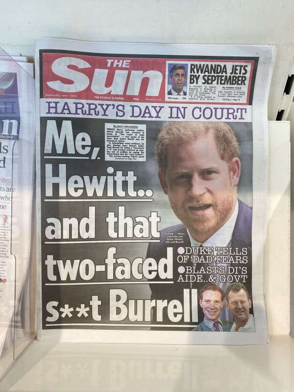The Sun front page Harry court case
