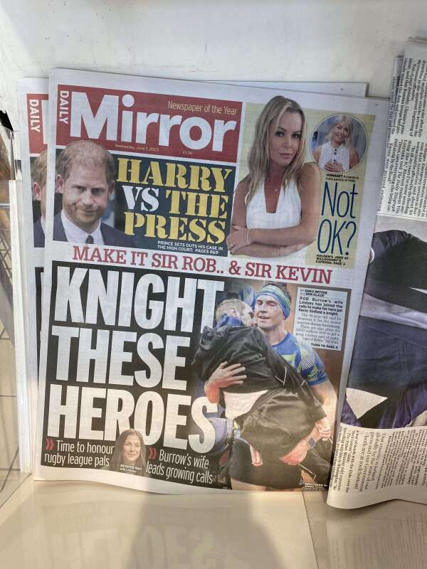 Daily Mirror front page harry high court