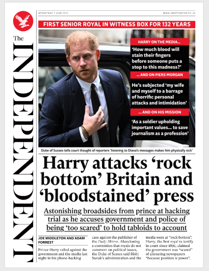 Independent Harry front page