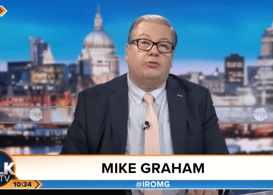 Mike Graham presenting his programme on TalkTV in June 2023. Screenshot: TalkTV/Youtube