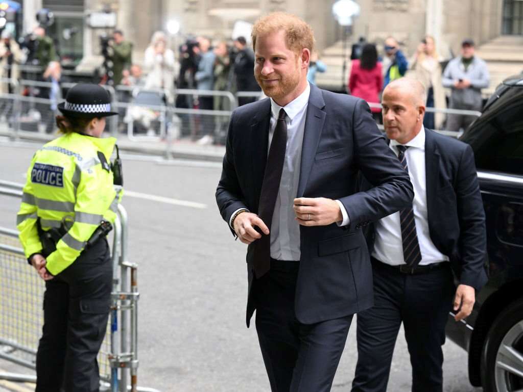 Prince Harry, Duke of Sussex, arrives to give evidence at the Mirror Group Phone hacking trial at the Rolls Building at High Court on June 06, 2023 in London, England. Prince Harry is one of several claimants in a lawsuit against Mirror Group Newspapers related to allegations of unlawful information gathering in previous decades. (Photo by Karwai Tang/WireImage)