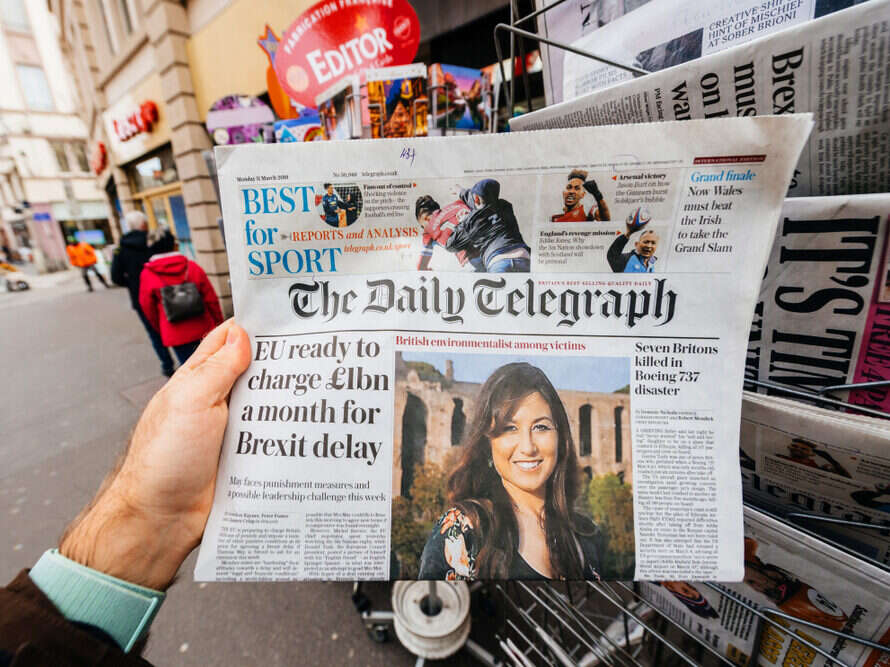 A copy of the Daily Telegraph, illustrating a story about Telegraph Media Group reaching one million subscriptions.