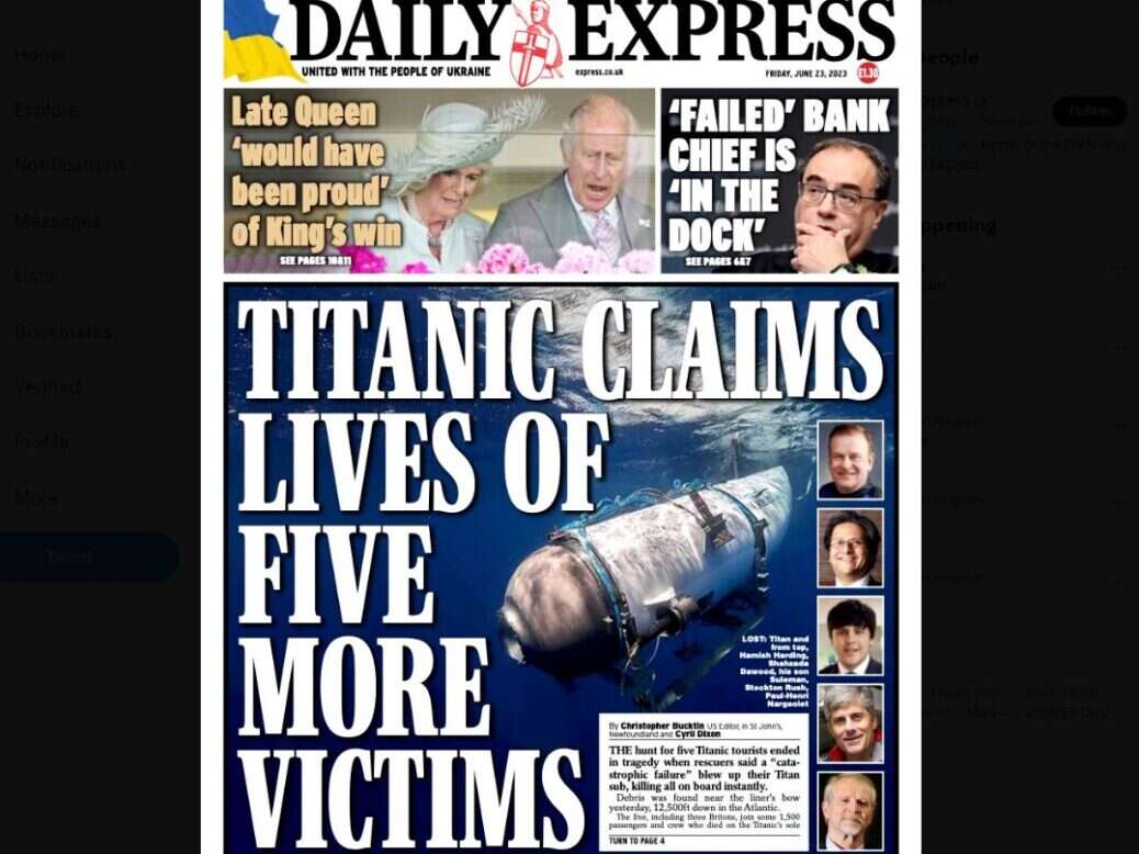 Daily Express with Titan sub splash