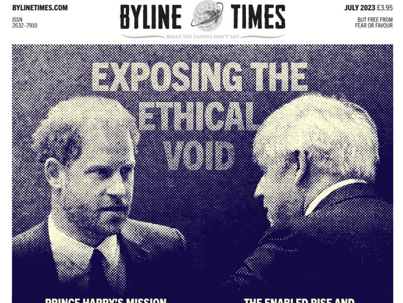 Byline Times front page for July 2023