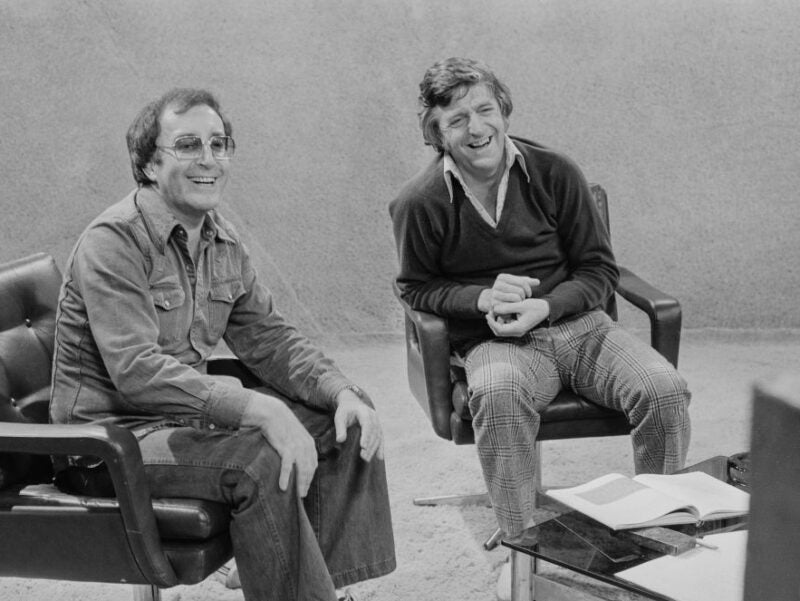 Comedian Peter Sellers (left) and presenter Michael Parkinson on the set of Parkinson