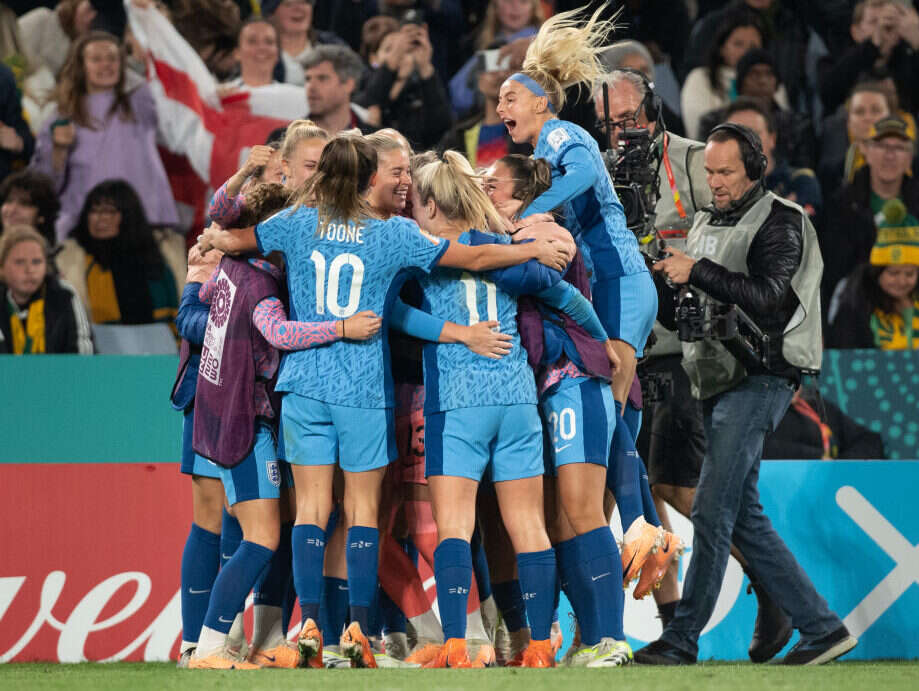 England Women's World Cup team celebrates Alessia Russo's goal