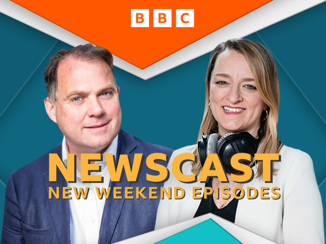 BBC Newscast brings on Laura Kuenssberg (right) and Paddy O'Connell (left) as weekend presenters. This picture is the Newscast branding with the two new permanent presenters depicted.