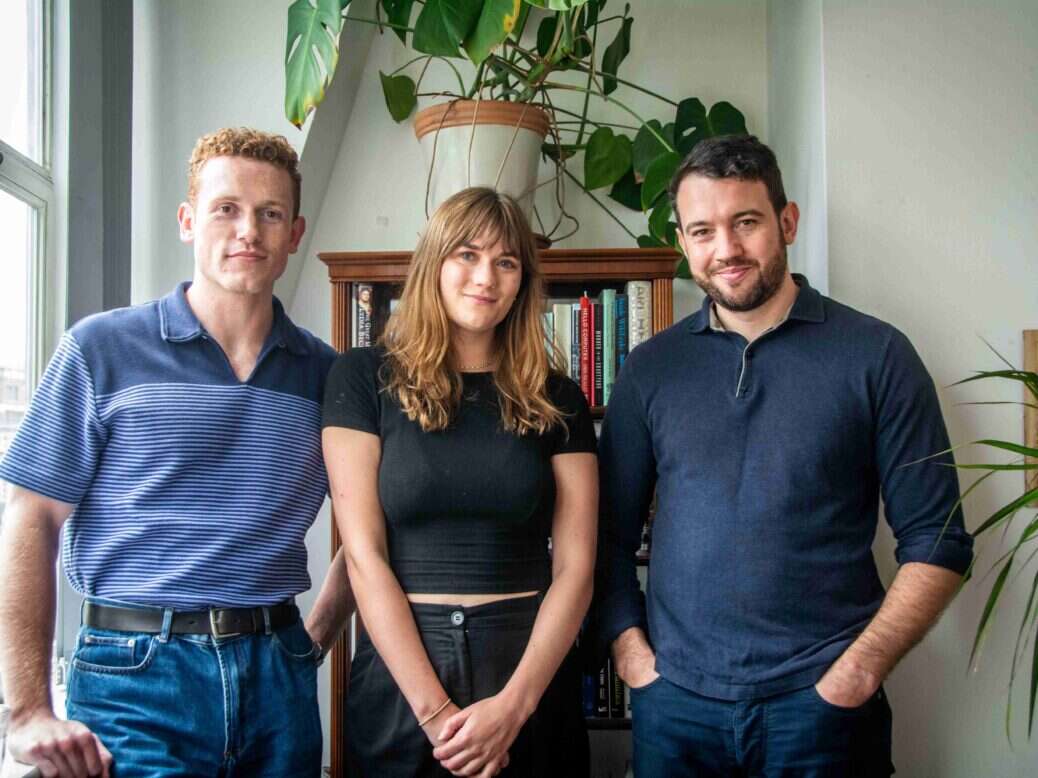 The team behind The Mill, the company's first publication which covers Greater Manchester, including staff writers Jack Dulhanty (left) and Mollie Simpson (centre), and founder Joshi Herrmann (right). Picture: Dani Cole.