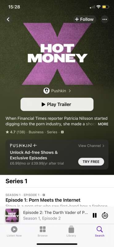 Financial Times' Hot Money podcast shown in Apple Podcasts
