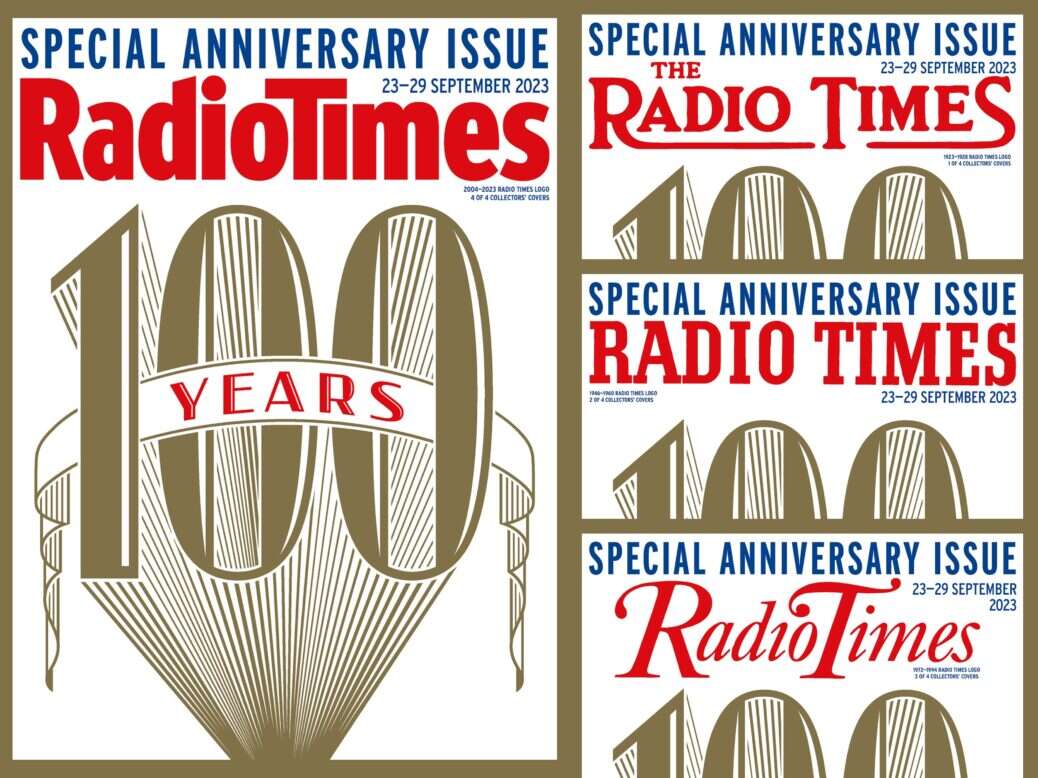Four Radio Times centenary covers with mastheads from the past 100 years
