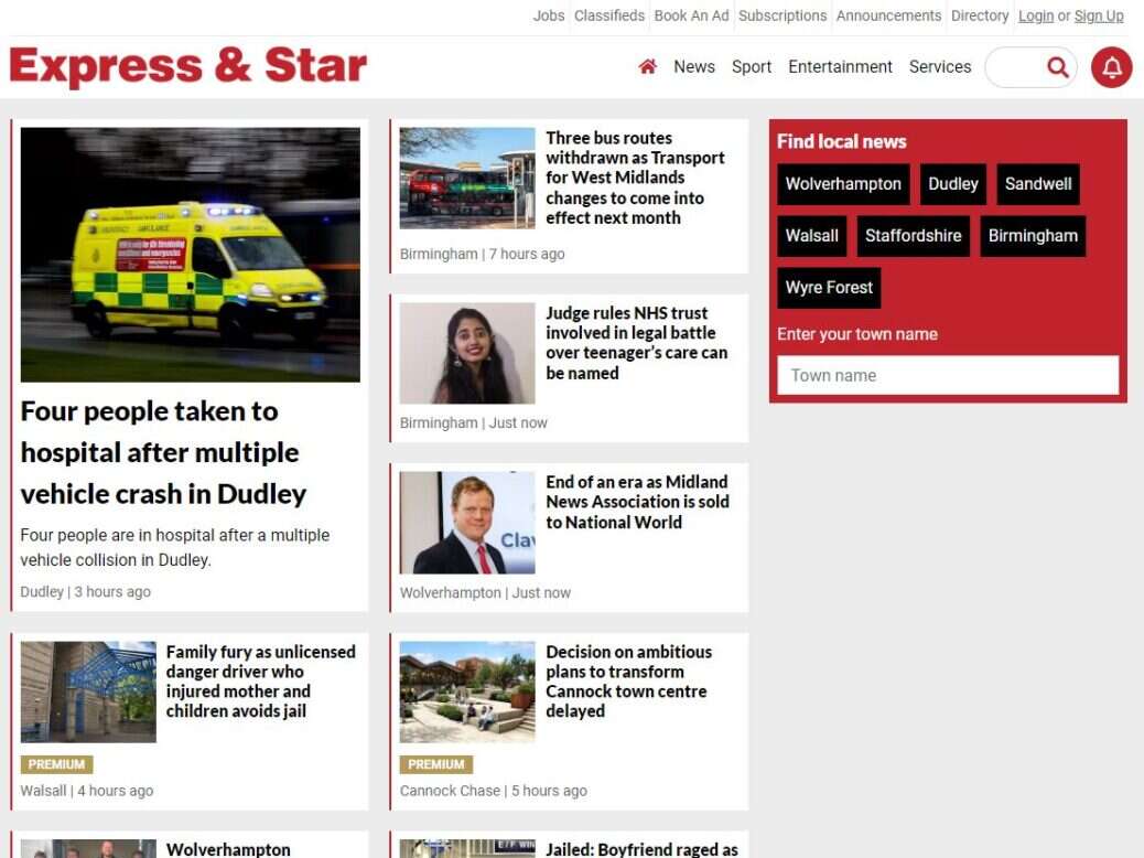 Midland News Association-owned Express & Star homepage on 29 September 2023