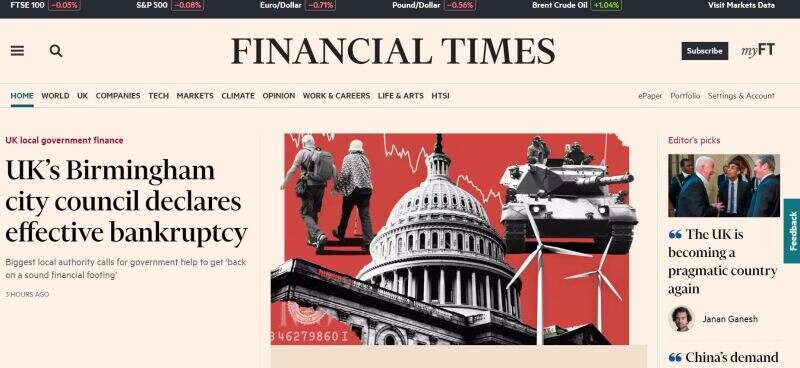 FT homepage on 5 September 2023