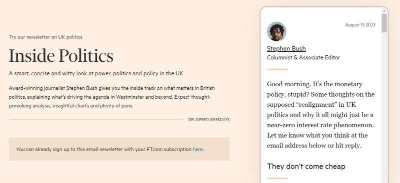 Inside Politics subscribe page on FT.com