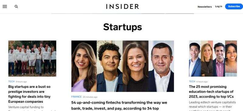 Insider's startups vertical, winner of B2B/specialist news site at Future of Media Awards 2023