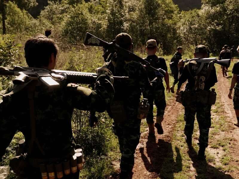 Rebel fighters in Myanmar jungle (Credit: Sky News)