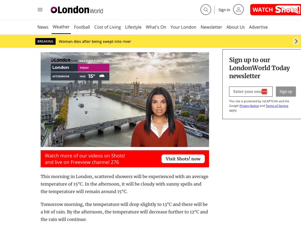 National World's AI-generated weather presenter for London World is seen on the website on Friday 20 October 2023.