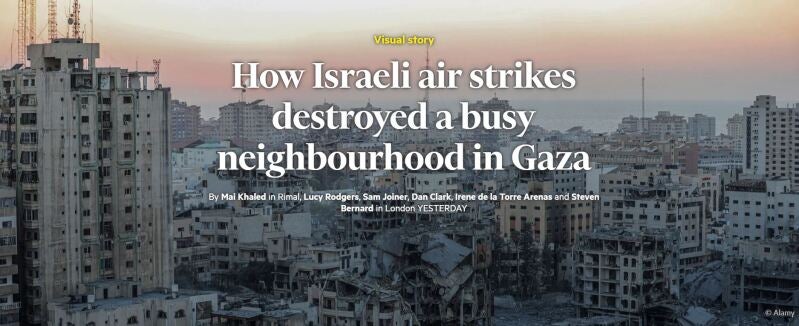 Top of FT visual story How Israeli air strikes destroyed a busy neighbourhood in Gaza