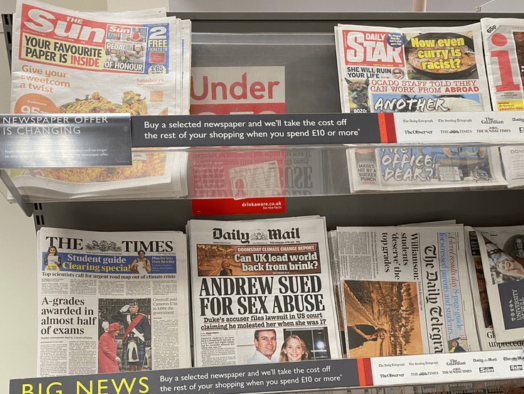 Newspaper cover price increases affect likes of Sun, Times, Daily Mail, Daily Star, shown here at a London supermarket. Picture: Shutterstock/Brookgardener