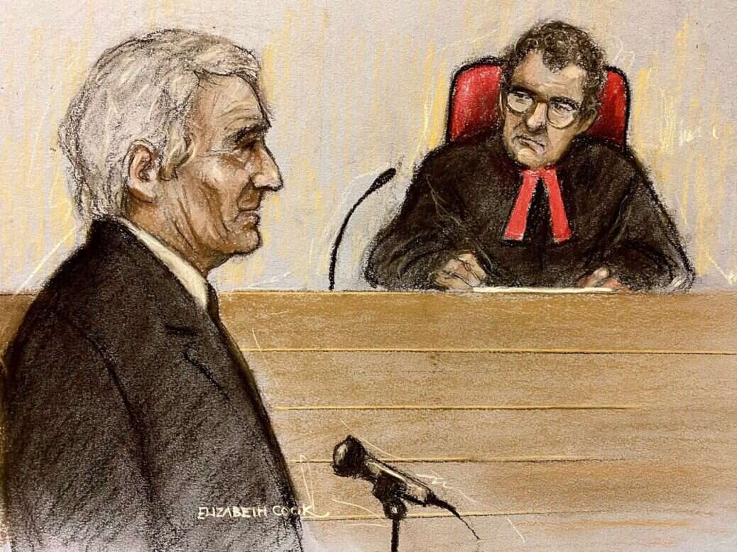 Sir James Dyson court sketch giving evidence in Mirror libel trial