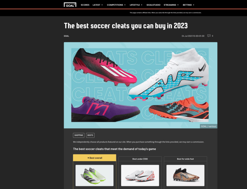 Goal affiliates article: The best soccer cleats you can buy in 2023