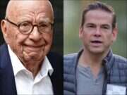 Rupert and Lachlan Murdoch are seen in two pictures side by side