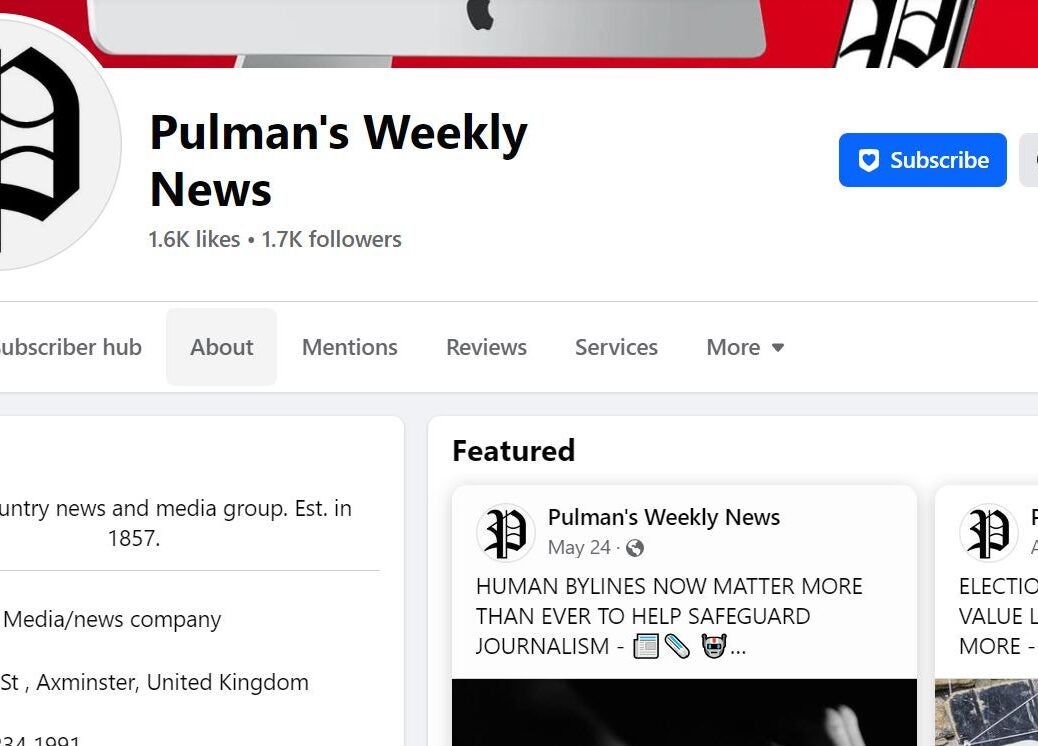 Subscribe button on Pulman's Weekly News Facebook page