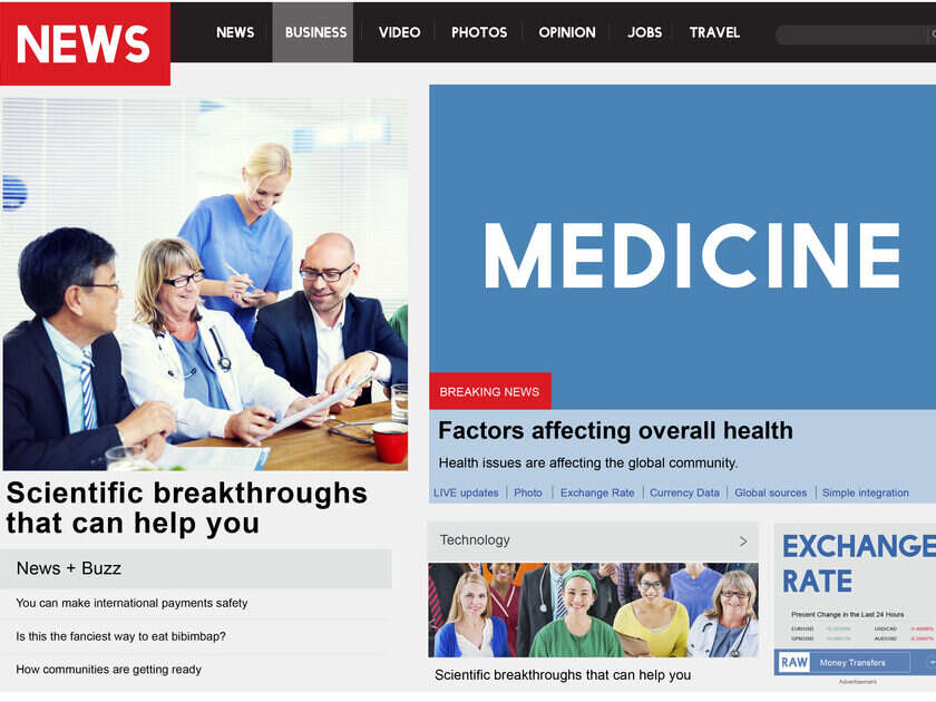 Mock-up of a science news website page. Picture: Shutterstock/Rawpixel.com