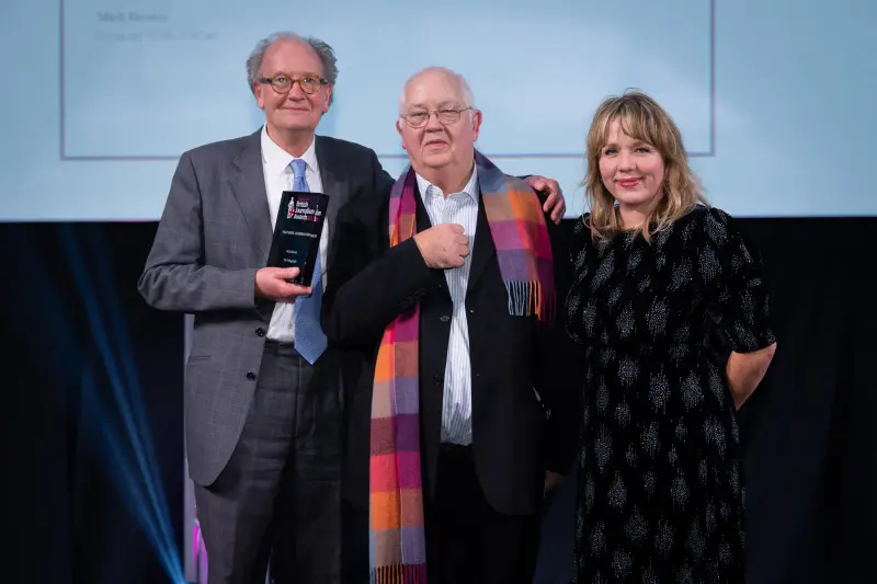 Mick Brown of The Telegraph picks up the Features Journalism prize at the British Journalism Awards 2023. Picture: ASV Photography for Press Gazette