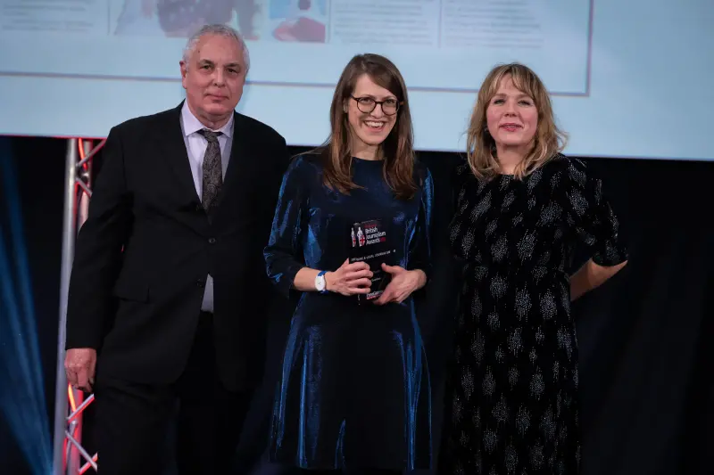 Emily Dugan of The Guardian collects the Crime & Legal Journalism prize at the British Journalism Awards 2023. Picture: ASV Photography for Press Gazette