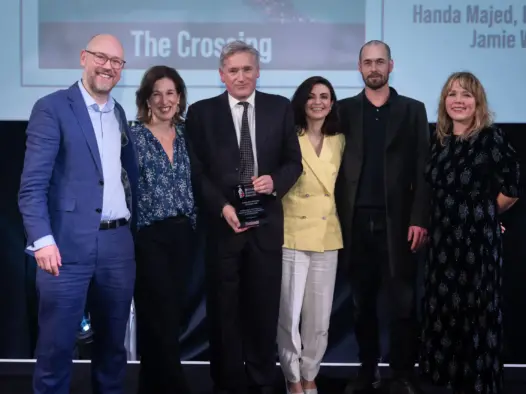 The ITV Exposure team that made The Crossing pick up the Foreign Journalism award at the British Journalism Awards 2023. Picture: ASV Photography for Press Gazette