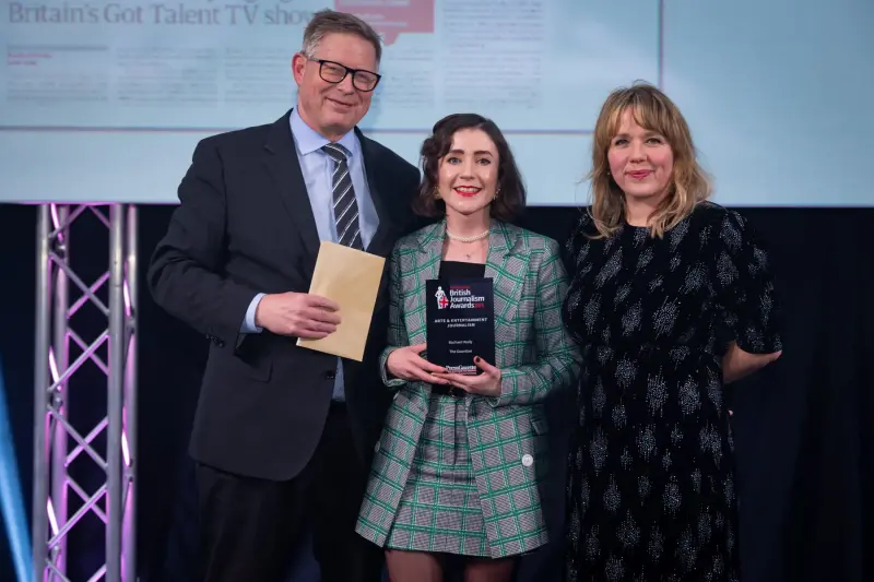 Rachel Healy of The Guardian collects the Arts & Entertainment award at the British Journalism Awards 2023. Picture: ASV Photography for Press Gazette