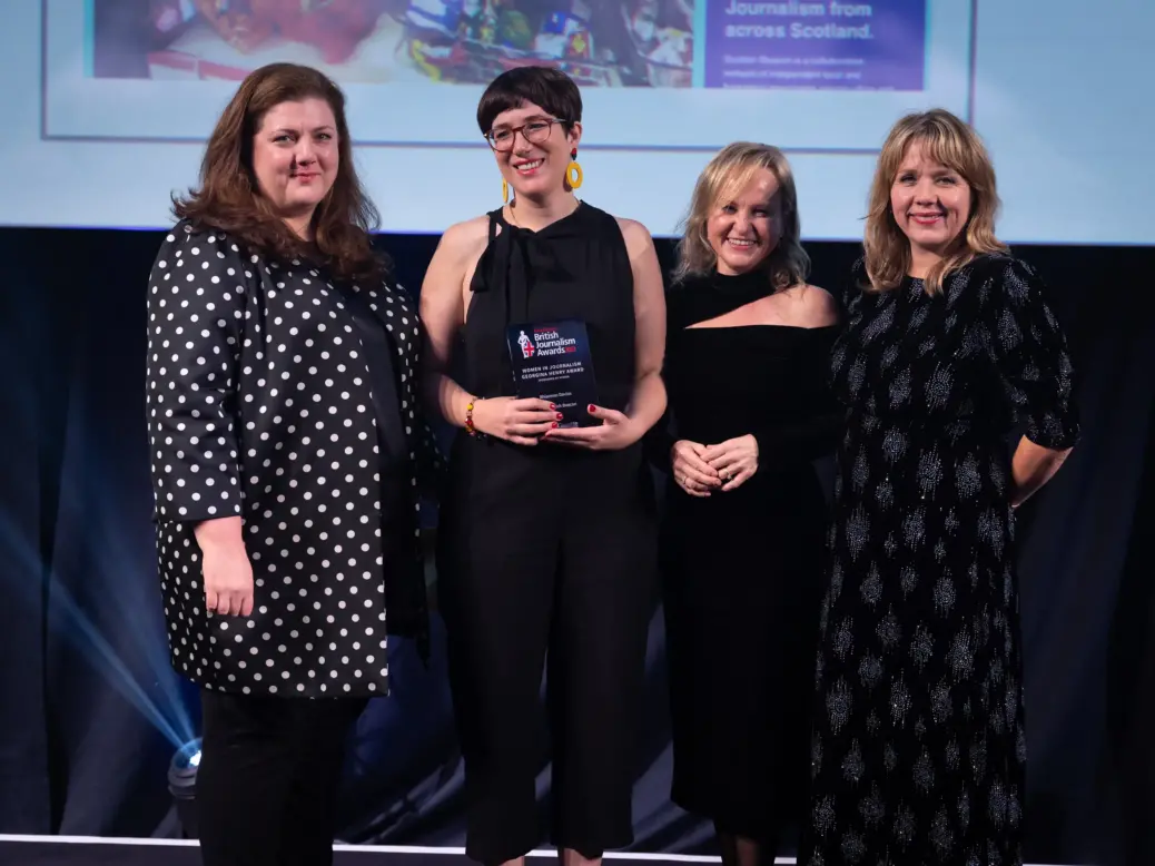 Rhiannon Davies of The Scottish Beacon wins the Women in Journalism Georgina Henry Award at the British Journalism Awards 2023. Picture: ASV Photography for Press Gazette