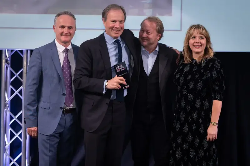 ITV’s Tom Bradby picks up the Interviewer of the Year prize at the British Journalism Awards 2023. Picture: ASV Photography for Press Gazette