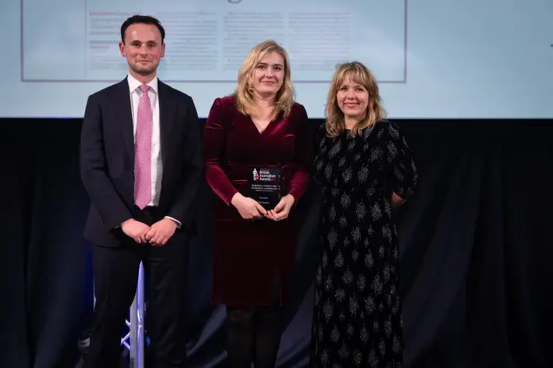 Anna Isaac of The Guardian presented with the Business, Finance and Economics Journalism award at the British Journalism Awards 2023. Picture: ASV Photography for Press Gazette