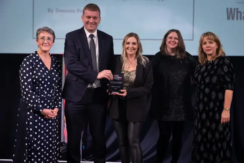 Dan Russell and team at Reach pick up Innovation of the Year prize at the British Journalism Awards 2023. Picture: ASV Photography for Press Gazette