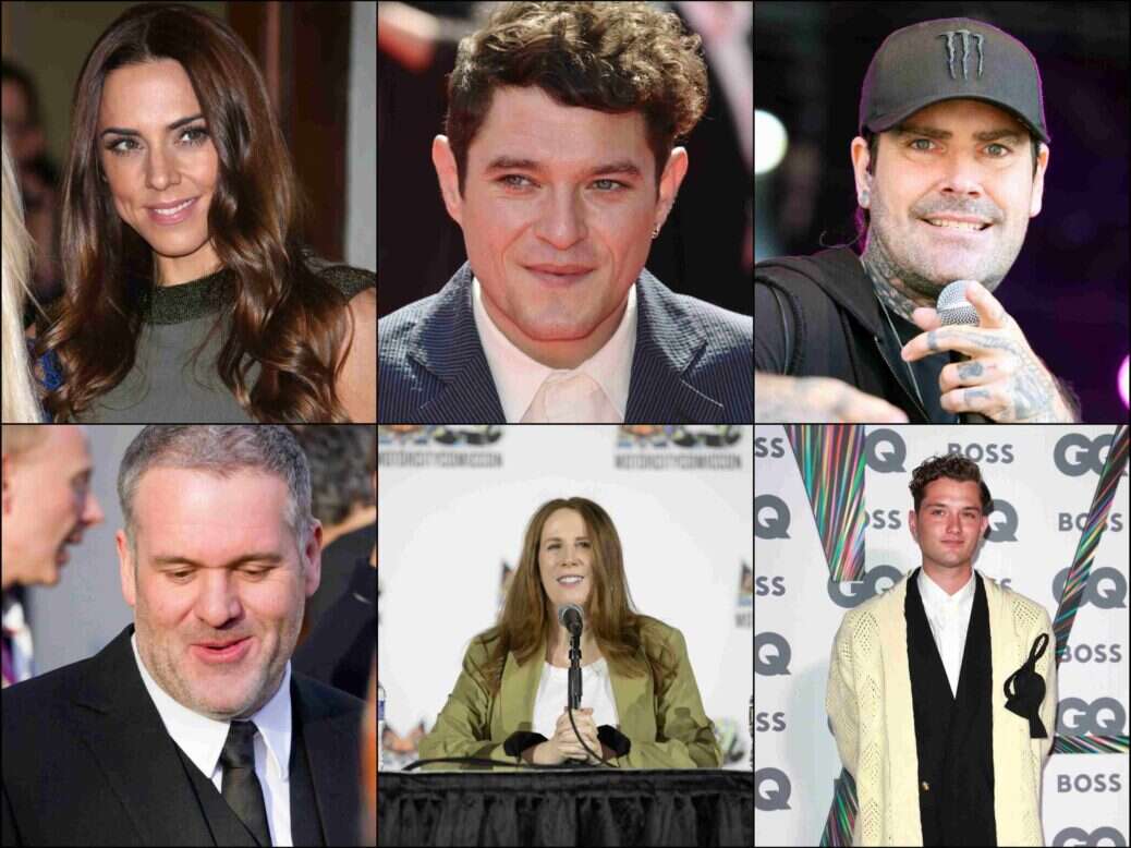 Clockwise from top left: Former Spice Girl Mel C; actor Matthew Horne; Boyzone singer Shane Lynch; Rafferty Law, the son of Jude Law and Sadie Frost; comedian Catherine Tate; and radio DJ Chris Moyles.